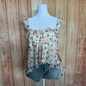 Cherry Print Ruffle Top